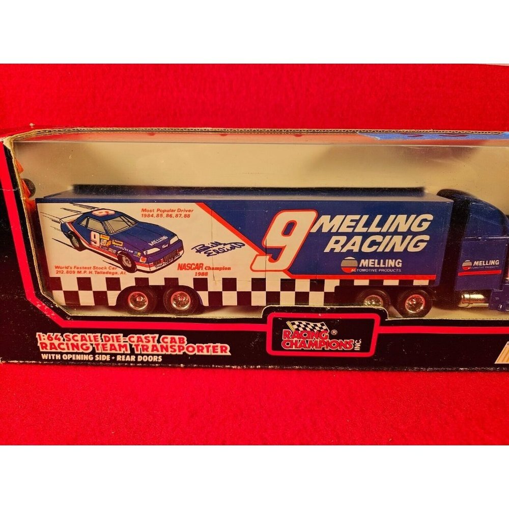 BILL ELLIOTT NASCAR TRANSPORTER BUNDLE w/MATCHING STOCKCAR & PLAYER CARD (H53)